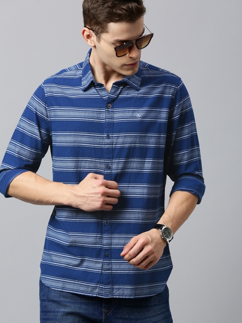 

WROGN Men Blue Slim Fit Striped Casual Shirt