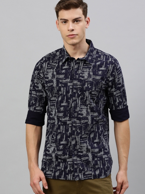 

WROGN Men Navy Blue & White Slim Fit Printed Casual Shirt