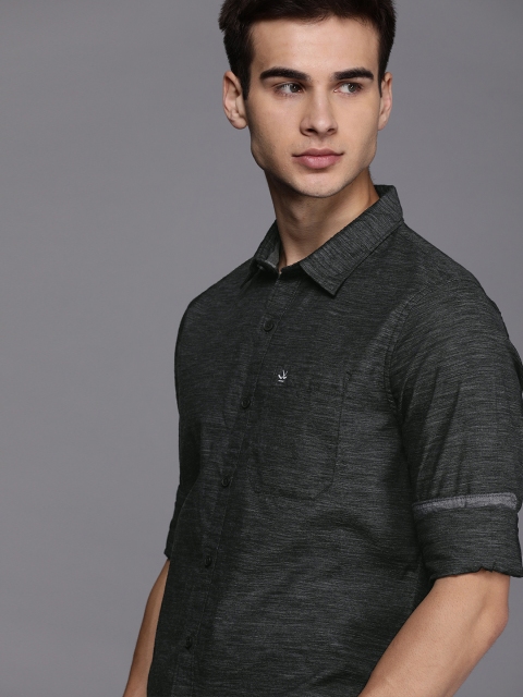 

WROGN Men Charcoal Grey Melange Slim Fit Solid Casual Shirt