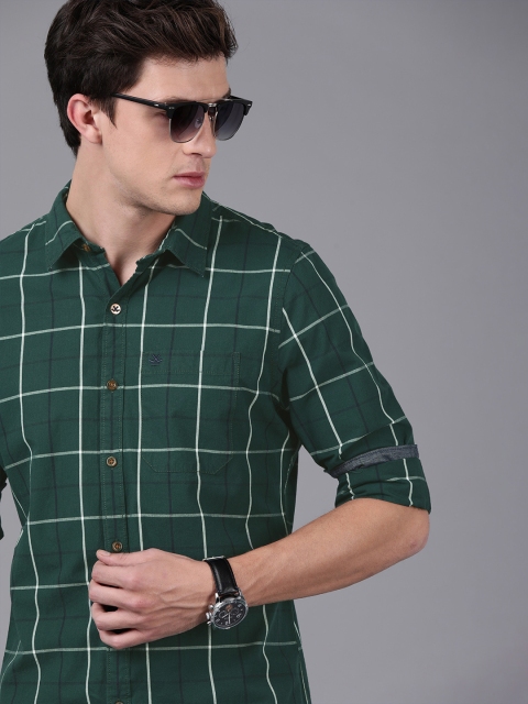 

WROGN Men Green & White Slim Fit Checked Casual Shirt