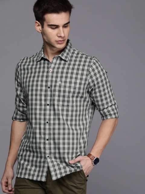 

WROGN Men Grey & White Slim Fit Checked Casual Shirt
