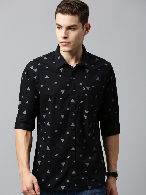 

WROGN Men Black & Blue Slim Fit Printed Casual Shirt