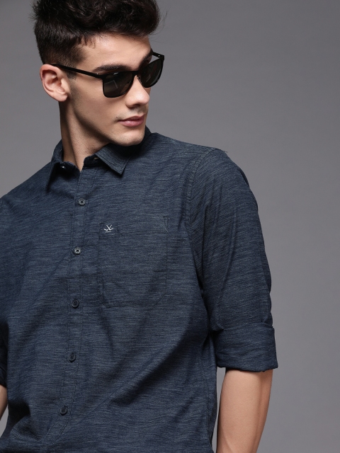 

WROGN Men Navy Blue Slim Fit Solid Casual Shirt