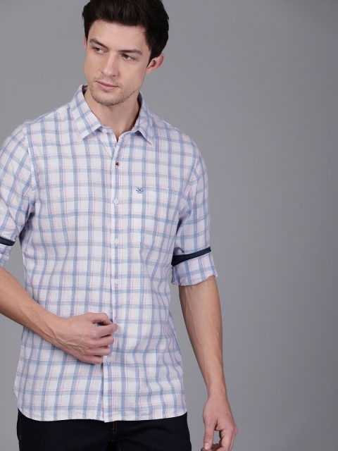 

WROGN Men Blue & White Slim Fit Checked Casual Shirt