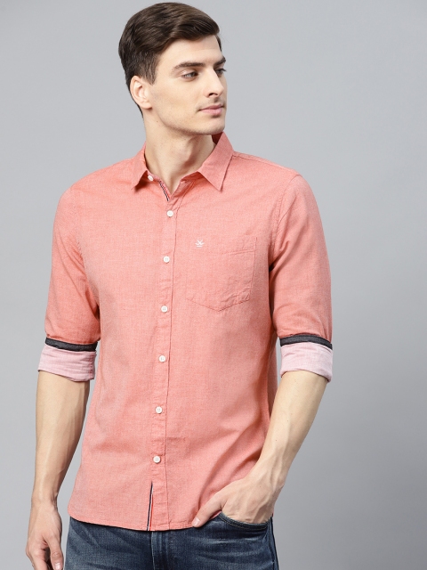 

WROGN Men Coral Orange Slim Fit Solid Casual Shirt