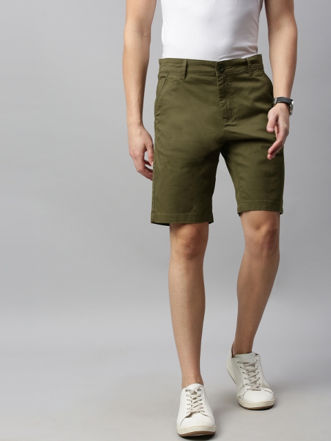 

WROGN Men Olive Green Solid Regular Fit Chino Shorts