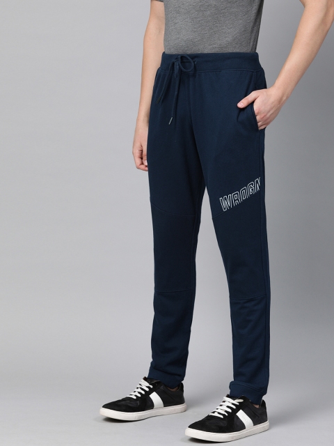 

WROGN Men Navy Blue Slim Fit Solid Joggers With Printed Detailing