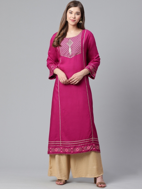 

Rangriti Women Magenta & Gold-Toned Yoke Design A-Line Kurta