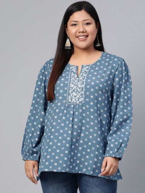 

Rangriti Women Blue and White Printed Top