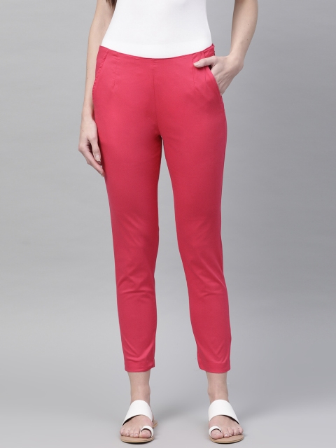 

Rangriti Women Fuchsia Slim Fit Solid Regular Cropped Trousers