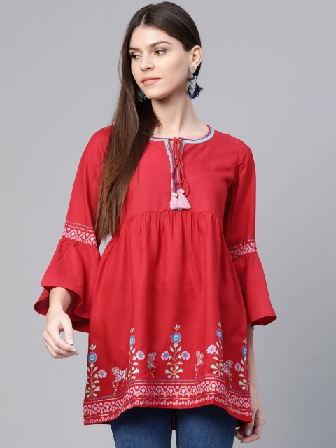 

Rangriti Women Red & Blue Ethnic Printed A-Line Top