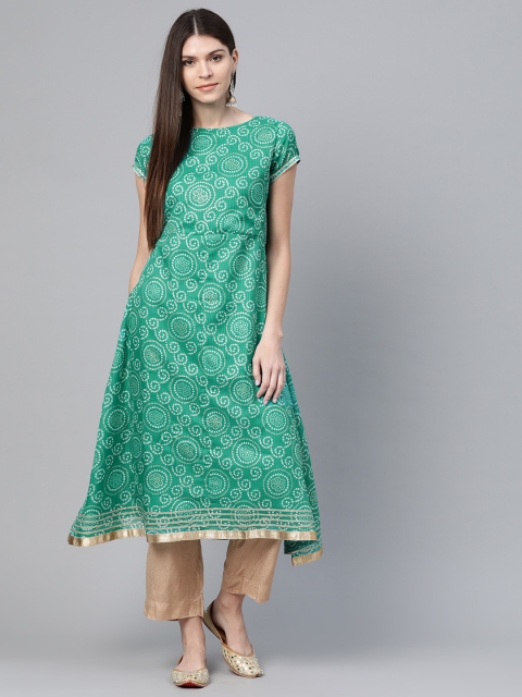 

Rangriti Women Green & Off-White Bandhani Print A-Line Kurta