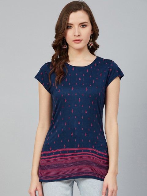 

Rangriti Women Navy Blue & Pink Printed Top