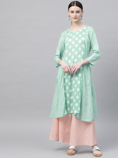 

Rangriti Women Green & White Printed A-Line Kurta