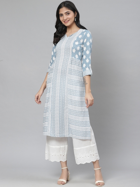 

Rangriti Women Off-White & Grey Printed Straight Kurta