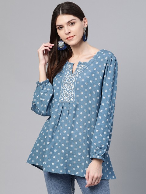 

Rangriti Women Blue & White Printed Top