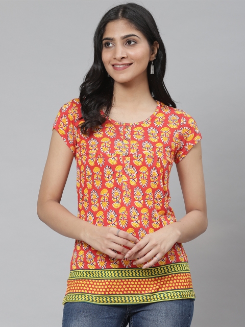 

Rangriti Women Orange & Mustard Yellow Printed Top