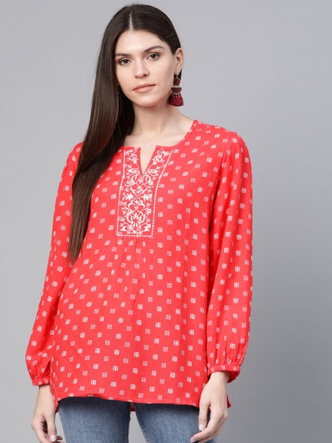 

Rangriti Women Red & White Printed Top
