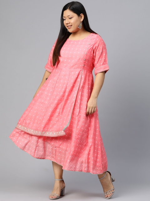 

Rangriti Women Pink Self Design Layered Maxi Dress
