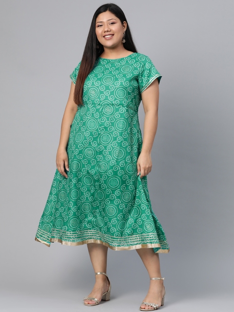

Rangriti Women Green & Off-White Bandhani Print A-Line Fusion Kurta