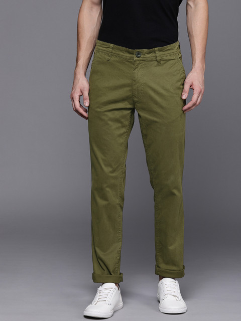 

WROGN Men Olive Green Regular Fit Solid Chinos