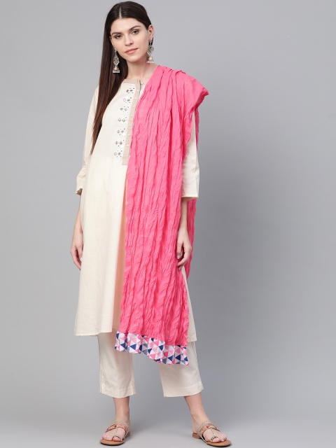 

Rangriti Women Pink Solid Crinkled Pure Cotton Dupatta