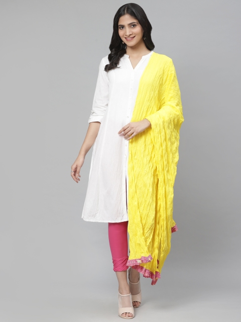 

Rangriti Yellow Solid Crinkled Pure Cotton Dupatta