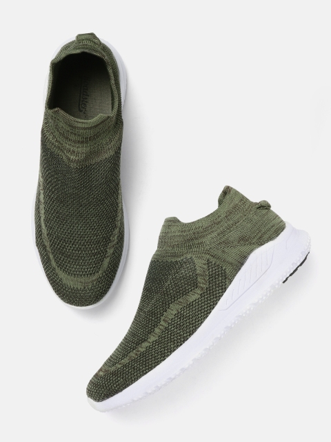

Roadster Men Olive Green Woven Design Slip-On Sneakers