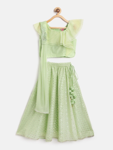 

Biba Girls Sea Green & Golden Self Design Ready to Wear Lehenga Choli with Dupatta