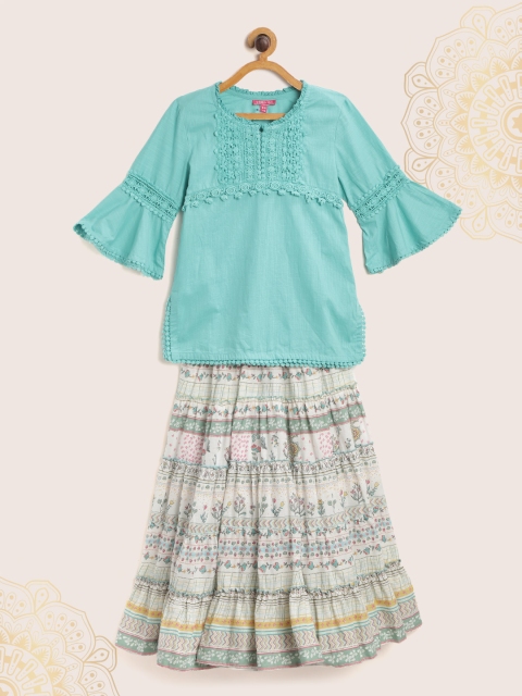 

Biba Girls White & Blue Embroidered Ready to Wear Lehenga &