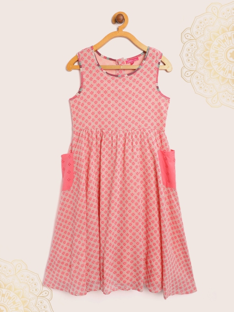 

Biba Girls Pink Pure Cotton Floral Printed A-Line Dress