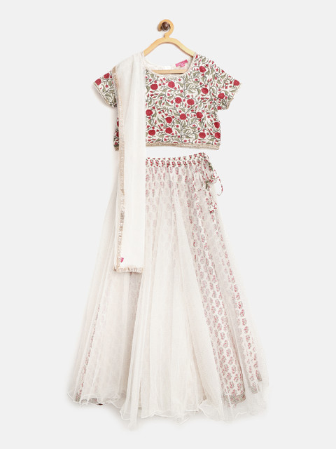 

Biba White Ready to Wear Embellished Lehenga & Pure Cotton Blouse with Dupatta