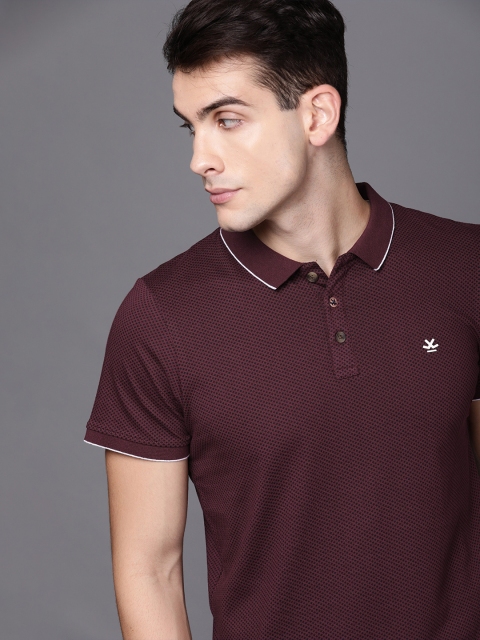 

WROGN Men Maroon Printed Slim Fit Polo Collar T-shirt