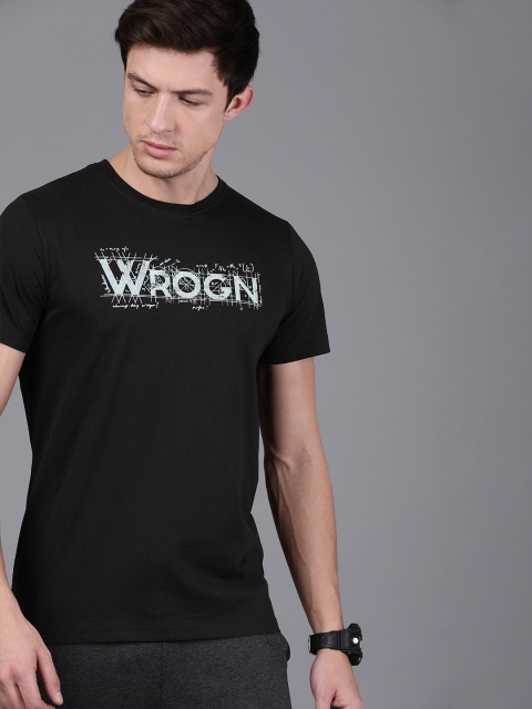 

WROGN Men Black Printed Round Neck T-shirt