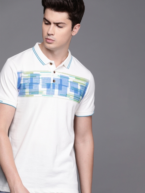 

WROGN Men White Printed Polo Collar T-shirt