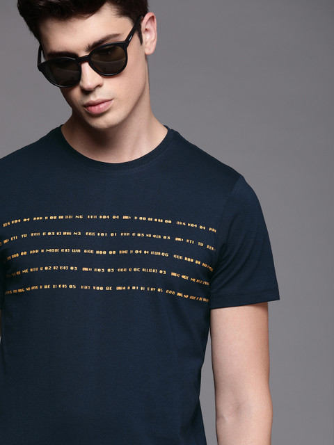 

WROGN Men Navy Blue Printed Round Neck Regular Fit T-shirt