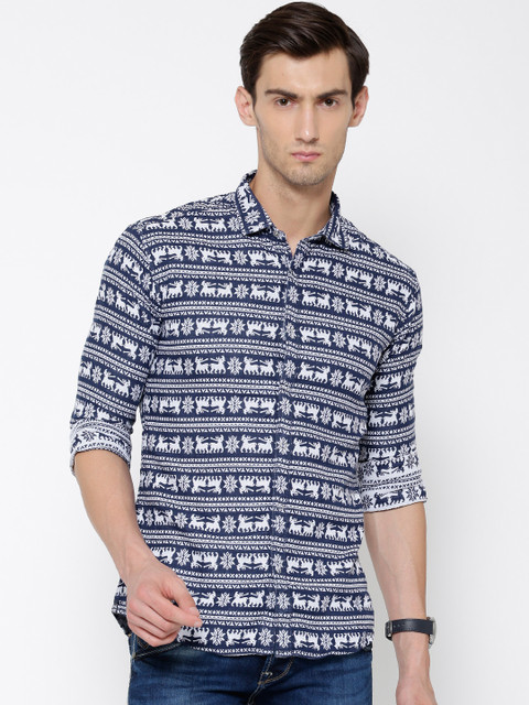 

Killer Navy Printed Lean Fit Casual Shirt, Navy blue