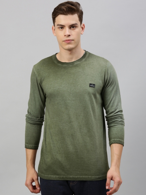 

WROGN Men Olive Green Solid Slim Fit Round Neck T-shirt