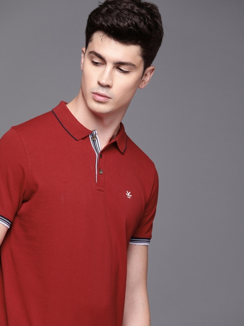 

WROGN Men Red Solid Polo Collar T-shirt