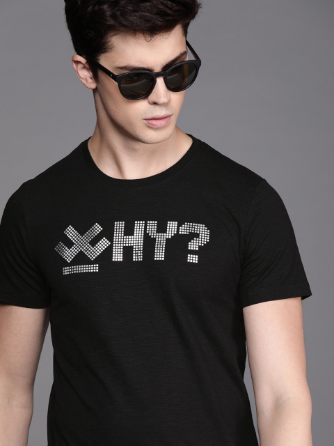 

WROGN Men Black Printed Round Neck T-shirt