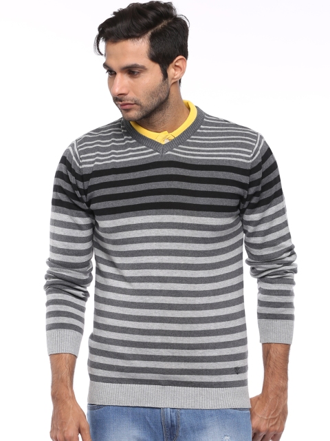 

Killer Grey Melange Striped Lean Fit Sweater