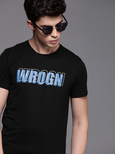 

WROGN Men Black Printed Round Neck Regular Fit T-shirt