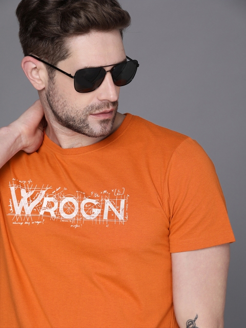 

WROGN Men Orange Brand Logo Printed T-shirt