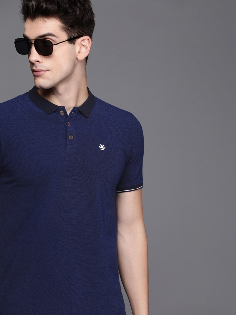 

WROGN Men Navy Blue Solid Polo Collar T-shirt