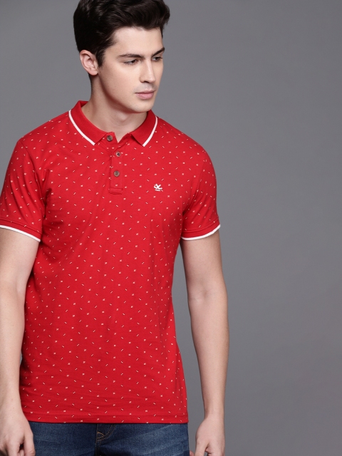 

WROGN Men Red & Beige Printed Polo Collar T-shirt