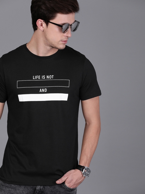 

WROGN Men Black Printed Slim Fit Round Neck T-shirt