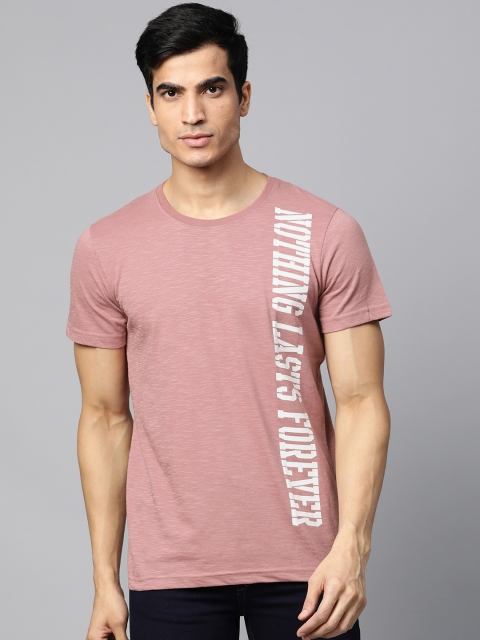 

WROGN Men Mauve Placement Print Round Neck T-shirt