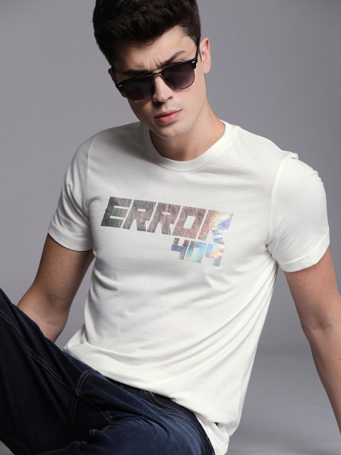 

WROGN Men White Printed Round Neck T-shirt