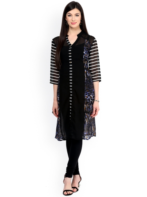

Pannkh Black Printed Sheer Kurta