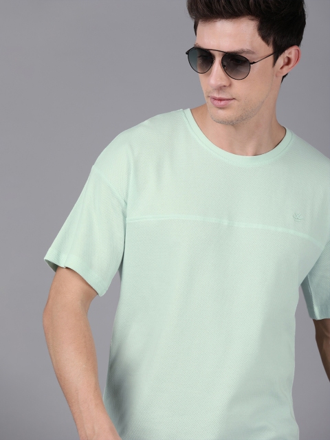 

WROGN Men Sea Green Self Design Round Neck T-shirt